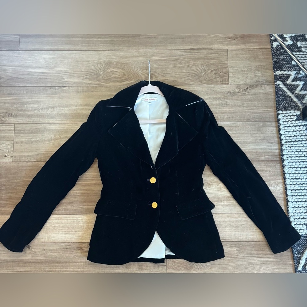 Alice + Olivia Black Velvet Blazer with Gold Buttons